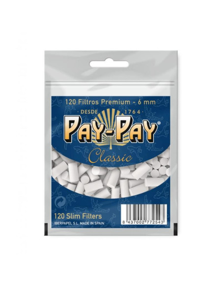 Filtros PAYPAY 6mm Bolsa 120 filtros - Filtros Tabaco - PAY-PAY